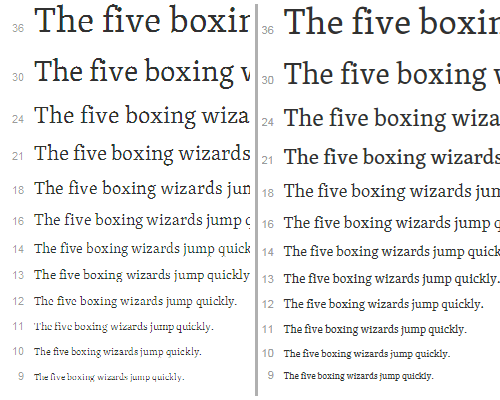 Skolar rendering comparison: IE8 on the left, IE9 on the right