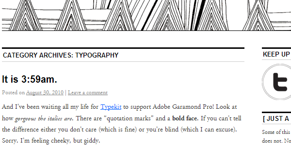 Nothing Relevant blog using Adobe Garamond. Rendered in Chrome on Windows XP.