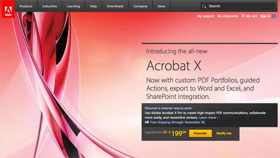 Screenshot of Adobe.com