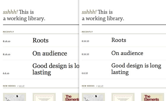 Screenshot of before and after fonts have loaded on the blog A Working Library