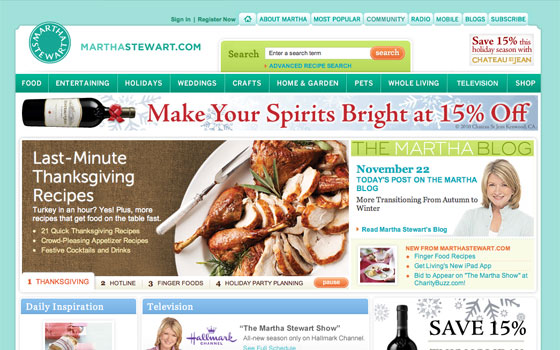 Screenshot of the new Martha Stewart home page