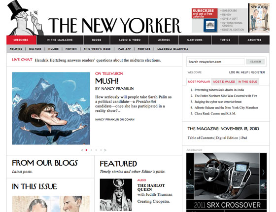 Screenshot of the New Yorker homepage