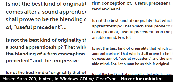 Museo Sans 700, hinted, in Windows GDI w/ ClearType