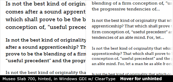Museo Slab 700, hinted, in Windows GDI w/ ClearType