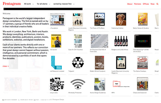 Screenshot of Pentagram website