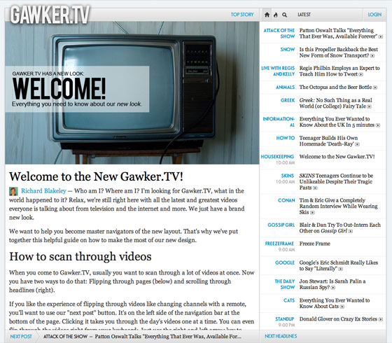 Screenshot of the new Gawker.tv