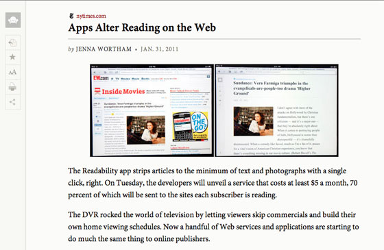 Screenshot of a NYT article in Readability's newspaper theme