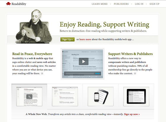 The new Readability landing page