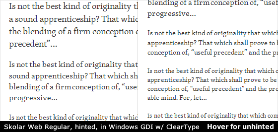 Skolar Web Regular, hinted, in Windows GDI w/ ClearType