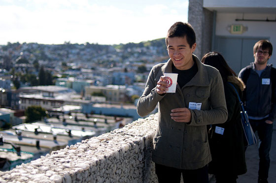 Photo showing people on the Typekit balcony overlooking San Francisco