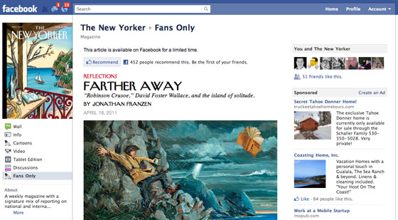 Screenshot of the New Yorker article on Facebook