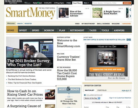 The homepage of the new SmartMoney