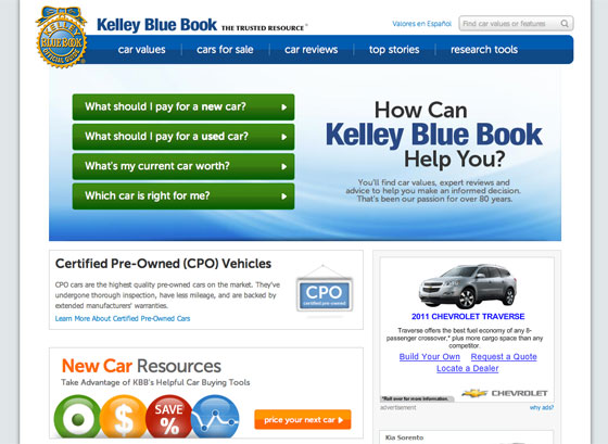 Screenshot of Kelley Blue Book