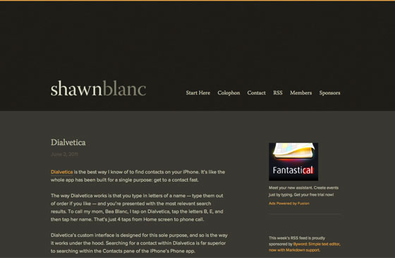 Screenshot of Shawn Blanc's site