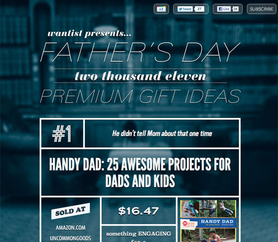 Screenshot of Wantist Father's Day site