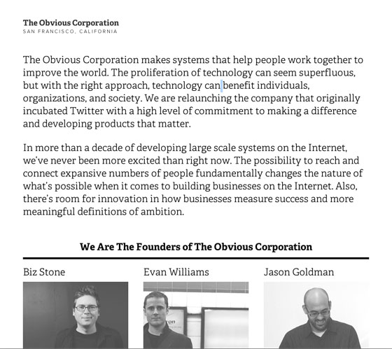 Screenshot of the Obvious Corporation