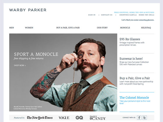 Screenshot of Warby Parker