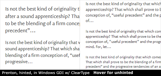 Prenton Regular, hinted, in Windows GDI w/ ClearType