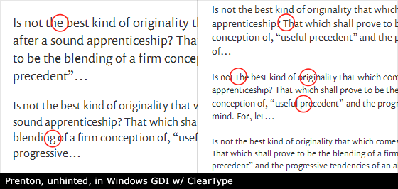 Prenton Regular, unhinted, in Windows GDI w/ ClearType
