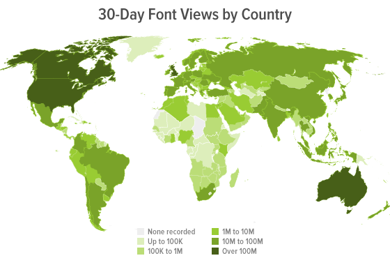 30 Day Font Views by Country