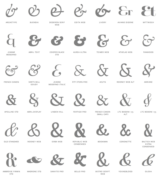 A collection of expressive ampersands available on Typekit