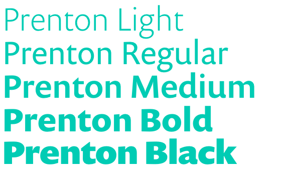 The weights of Prenton from light to black
