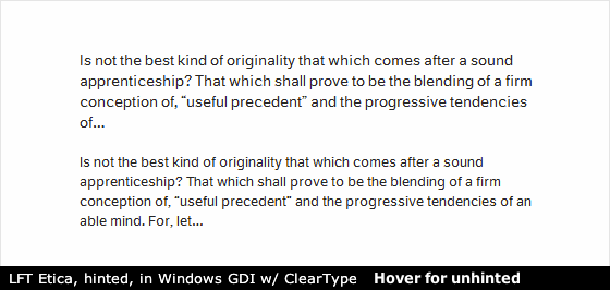 LFT Etica Regular, hinted, in Windows GDI w/ ClearType