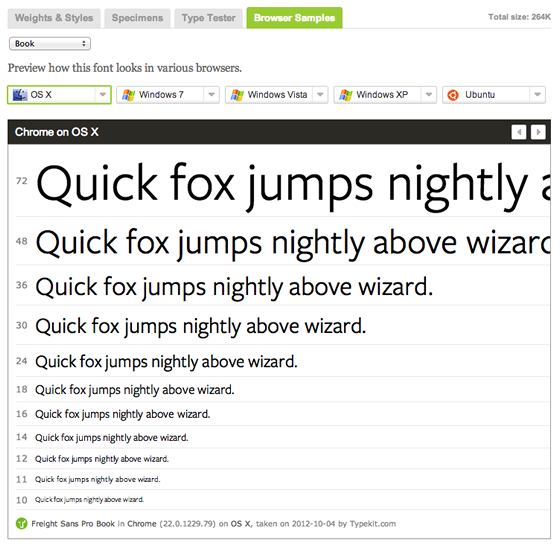 The new browser sample: a larger range of font sizes, the latest browser version, and no underlines.