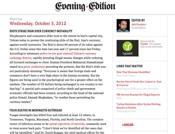 Screenshot of Evening Edition