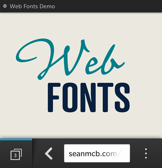 Screenshot of Typekit fonts rendering on a BlackBerry 10 device.