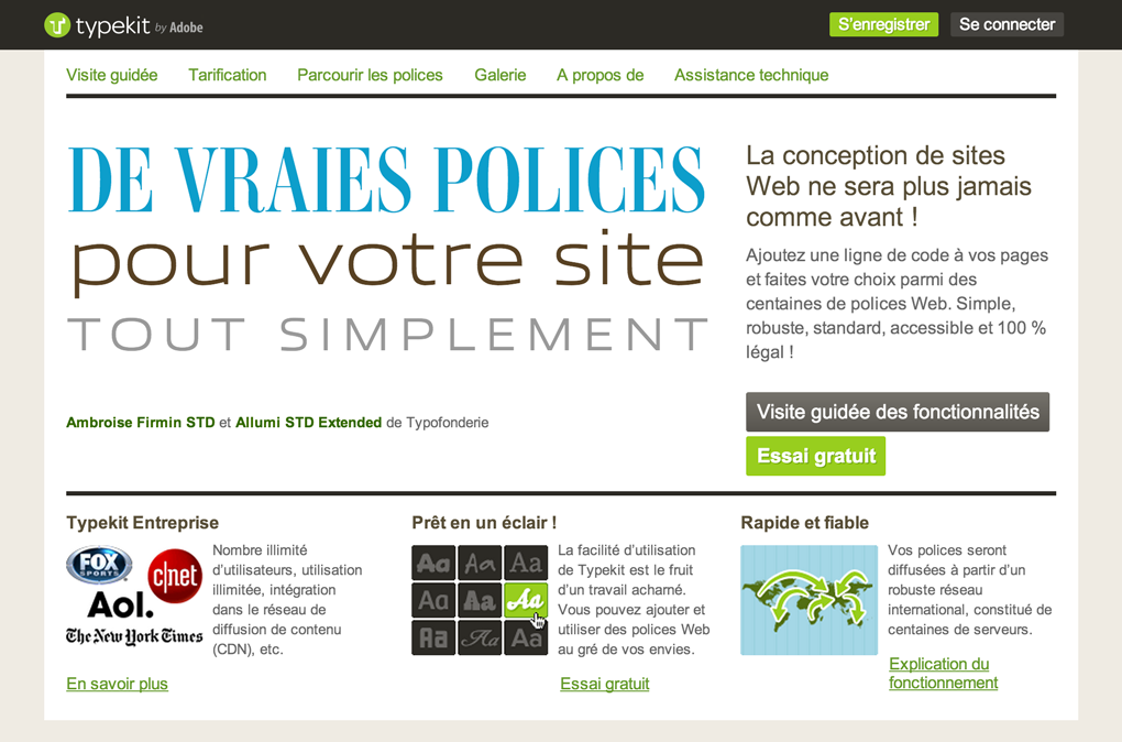 Screenshot of French Typekit site