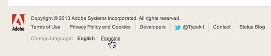 Footer links on French Typekit