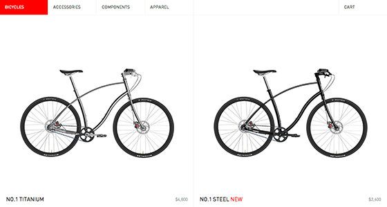 Screenshot from Budnitz Bicycles homepage
