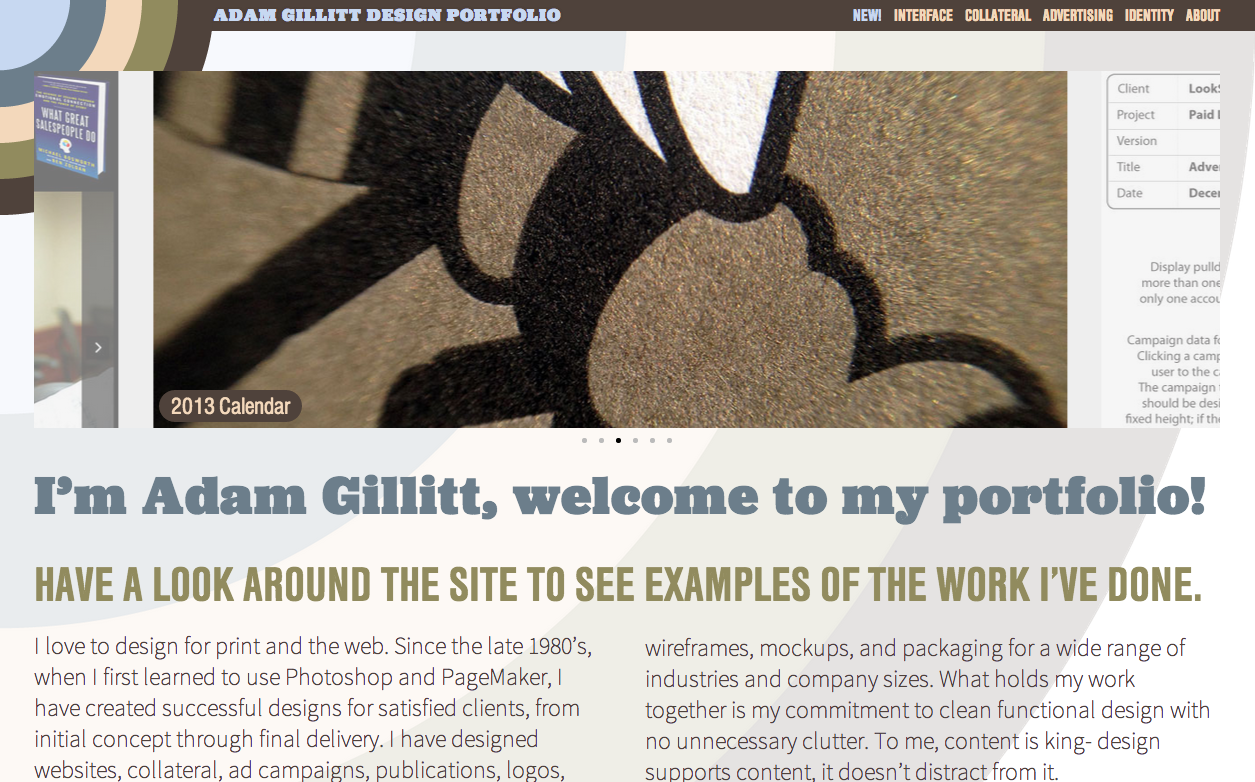 Screenshot from Adam Gillett homepage