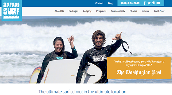 Safari Surf School website