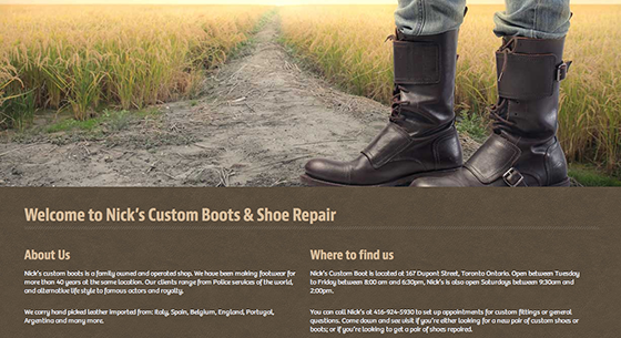 Nick's Custom Boots website