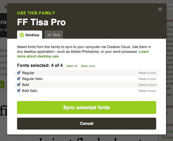 The new Use Fonts dialog