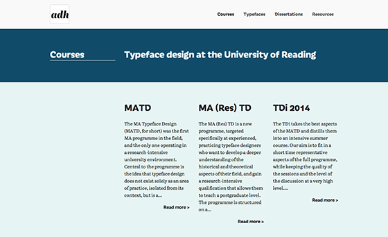 Typeface Design at the University of Reading website