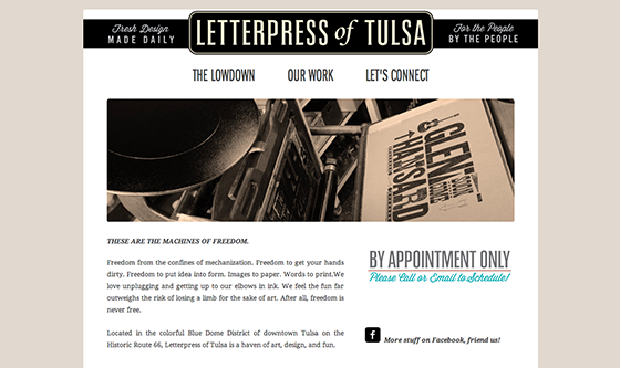 Letterpress of Tulsa website