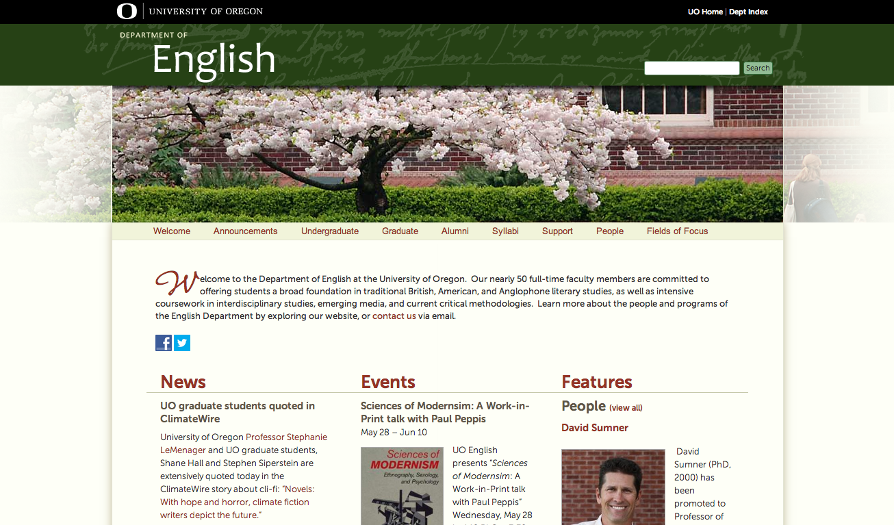 University of Oregon English department homepage