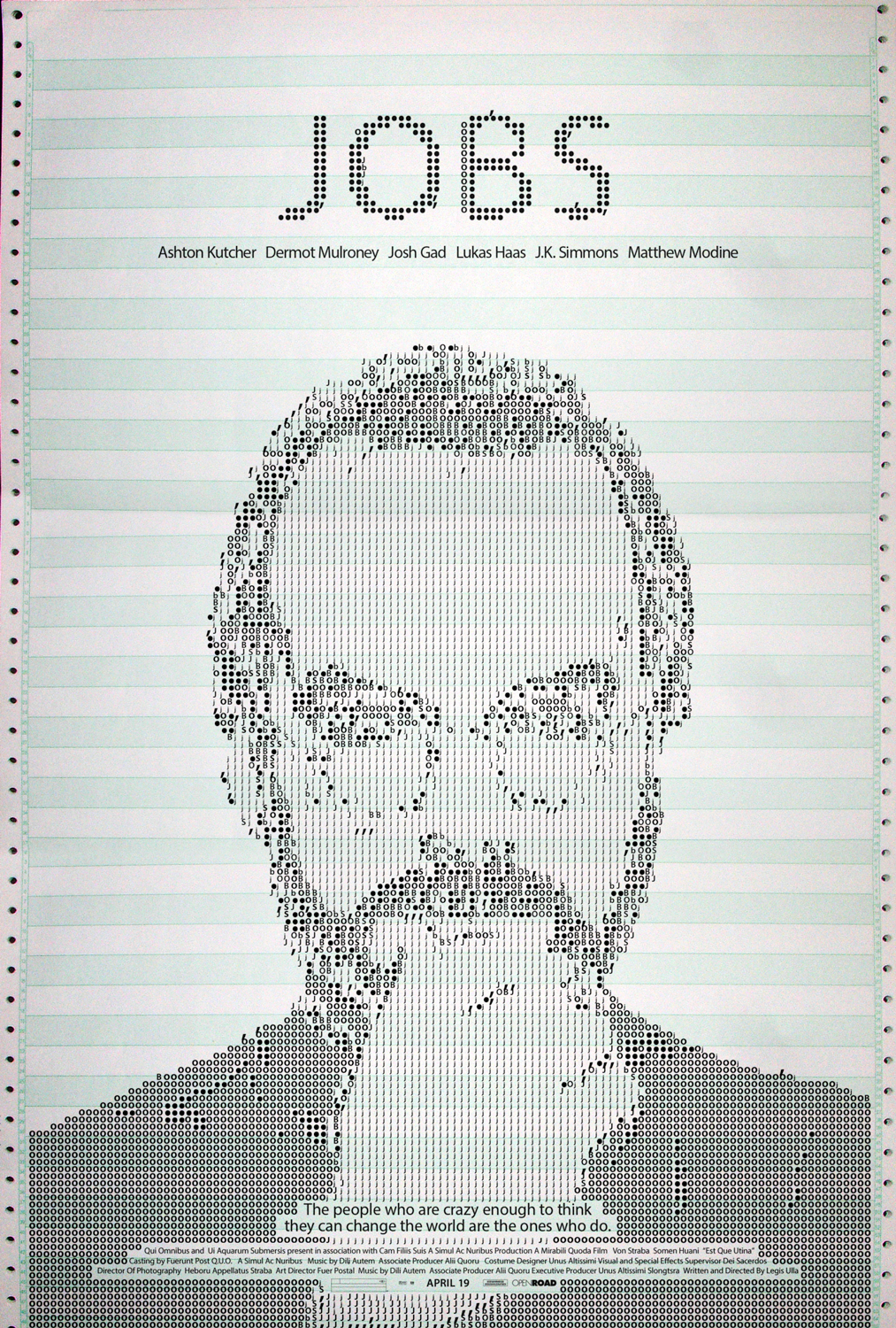 Holms’ film poster for “Jobs” features Myriad, an Adobe Original used as Apple’s corporate typeface.