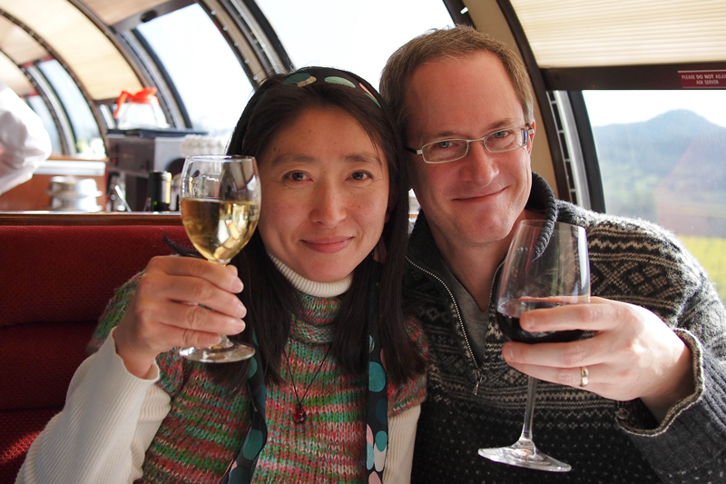 Ken and his wife, Hitomi, aboard the Napa Wine Train on Valentine’s Day of 2010. Photo taken by Kiyotaka Taki.
