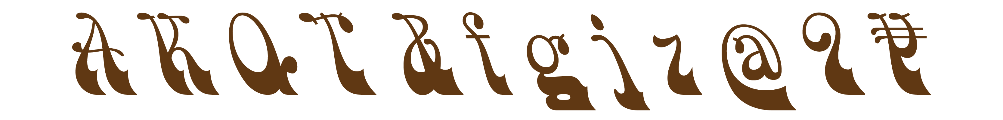 Paul’s favorite glyphs in HWT Bulletin, № 2: A K Q T & f g j z @ 9 ¥