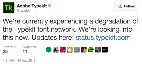 Tweet about Typekit being down