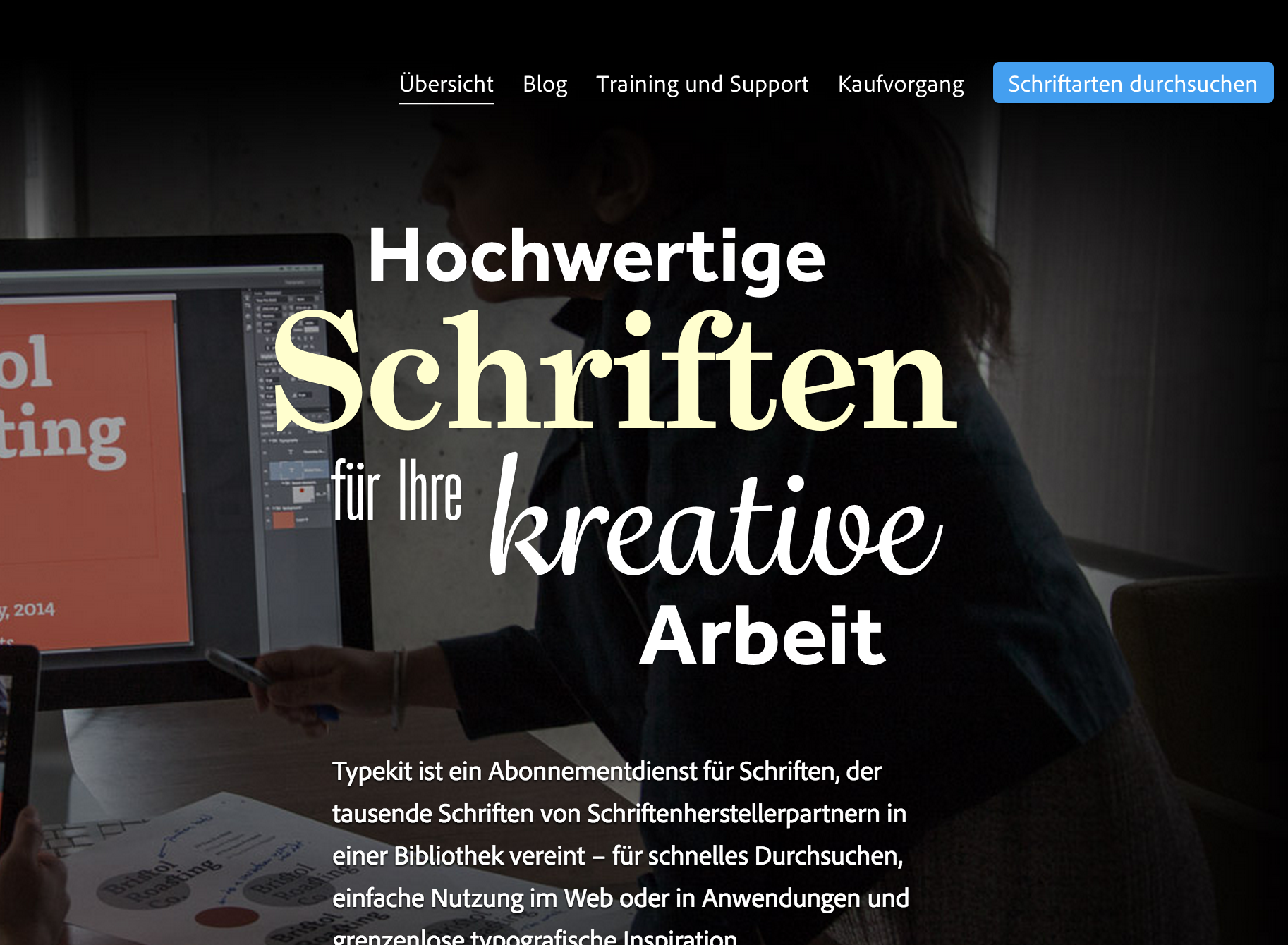 Typekit homepage in German translation