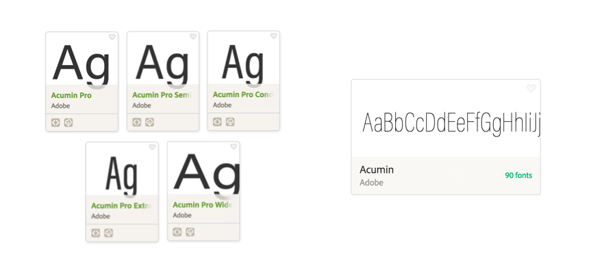 Font cards from Acumin superfamily