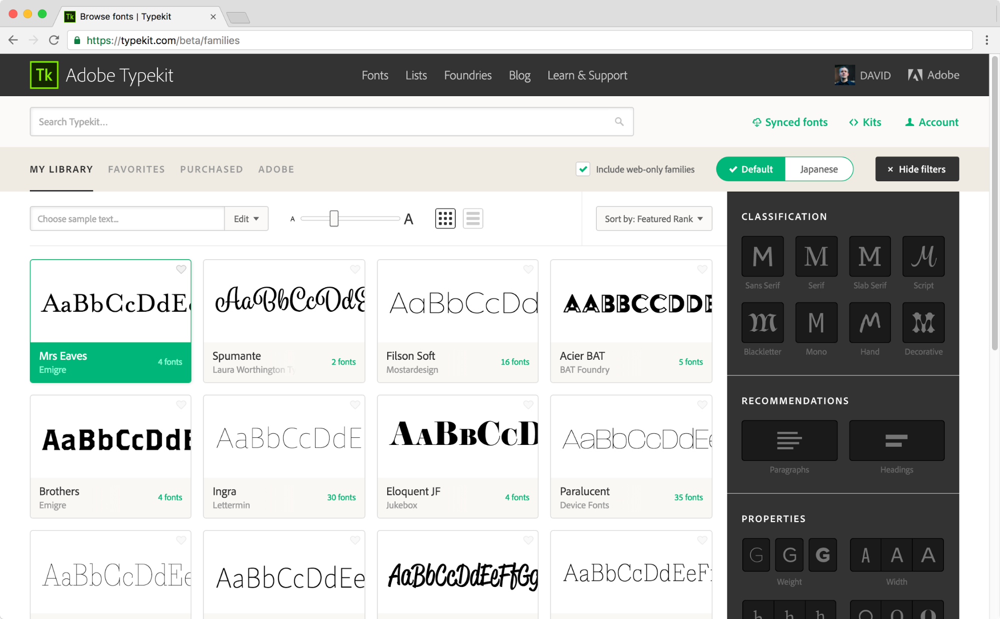 New Typekit browsing interface