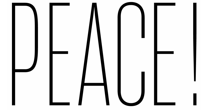 Word "Peace!" in a variable font animating between black and light weight