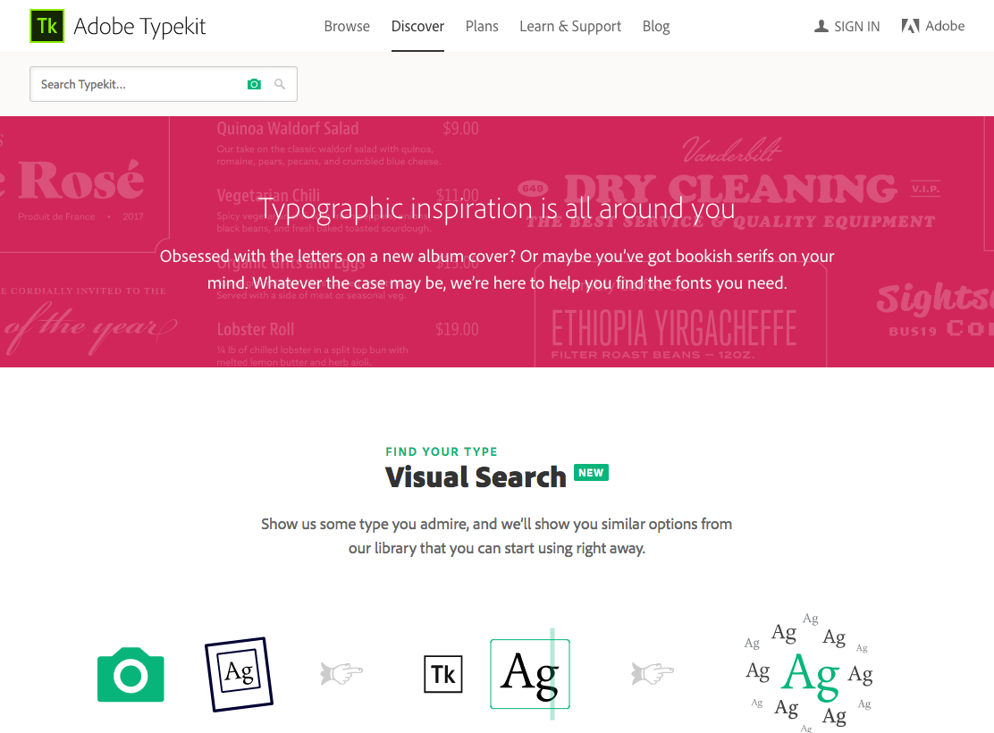 New Discover page on Typekit for typographic inspiration