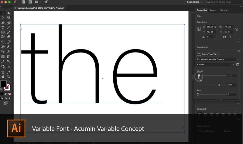 variable font weight adjustment in illustrator